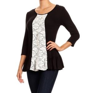Black and White Lace Panel Top